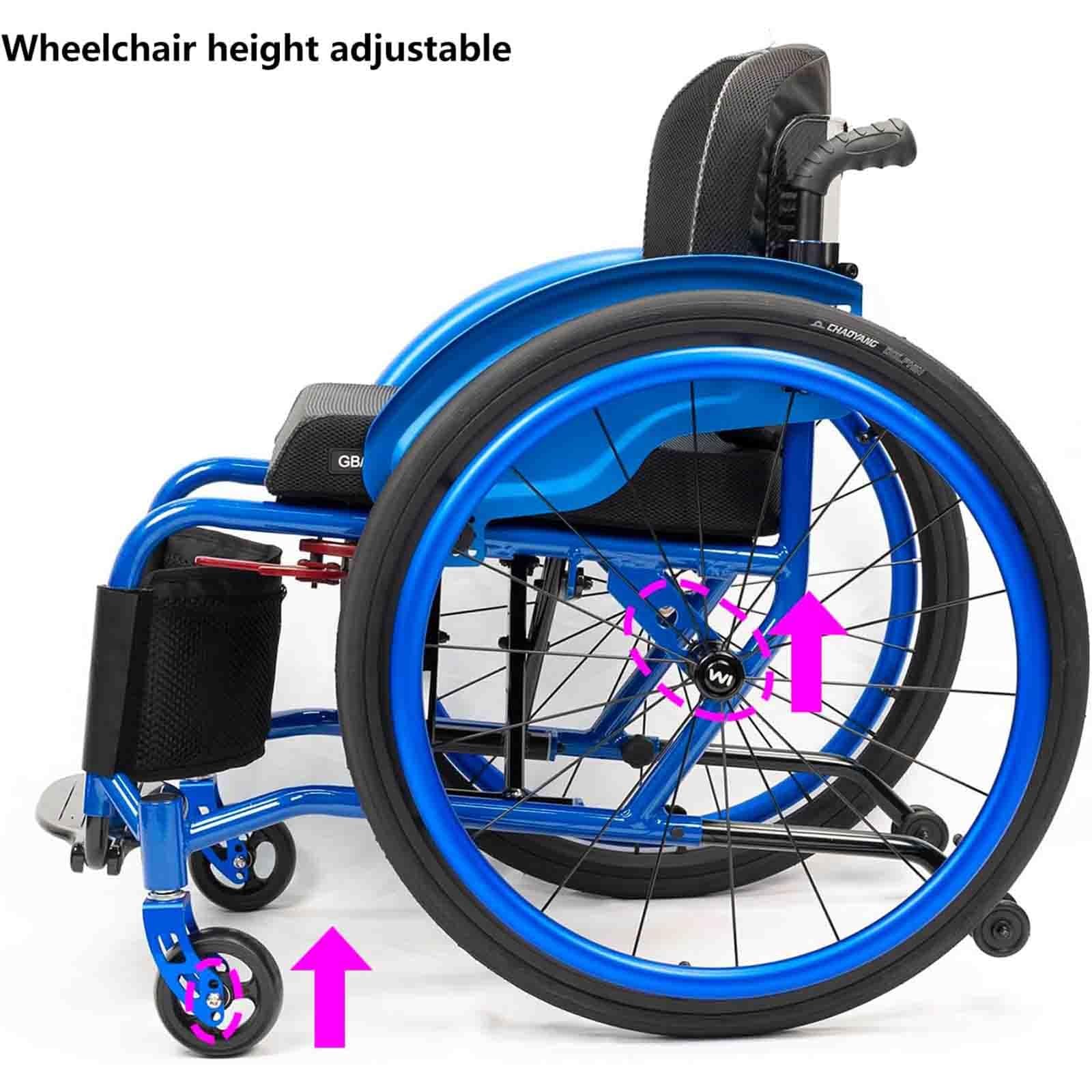 Przenośny wózek inwalidzki, składany terenowy, ultralekki, sportowy, samojezdny, ze stopu aluminium, z ręcznym napędem (fioletowy A, szerokość siedziska 40 cm/15,7 cala)