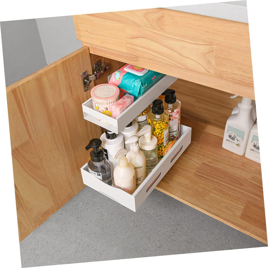 Unomor Sink Cabinet Organizer with Telescopic Slide-out Rack, Expandable Bathroom Storage Basket, Tiered Pull-out Shelf for Kitchen and Bathroom Sink Storage