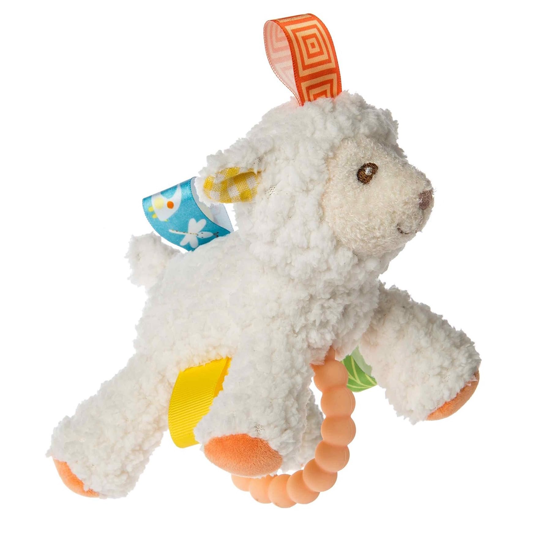 Aurora Mary Meyer,40030M, Taggies Soft Baby Rattle with Soothing Teething Ring and Sensory Tags, 6-Inches, Sherbet Lamb