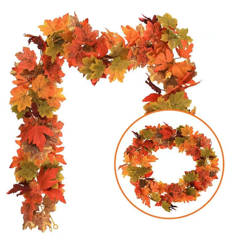 2 Pack Fall Garland Maple Leaf,11.8ft Hanging Vine Garland Artificial Autumn Foliage Garland Thanksgiving Decor for Home Wedding Fireplace Party Christmas