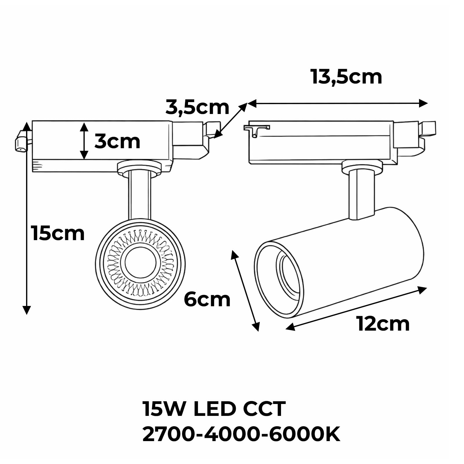 Alpinaluz Foco LED para Carril Monofásico 15W 1500lm CCT Seleccionable 2700K-4000K-6000K Orientable Blanco Mate con Ángulo de Apertura de 40° para Iluminación Comercial y Residencial