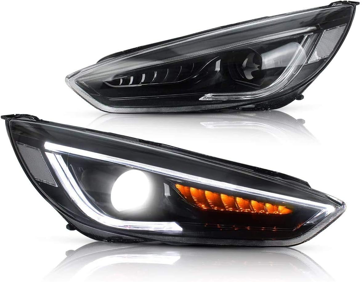 VLAND Headlights Assembly for FOCUS MK3 RS ST 2015 2016 2017 2018, Headlamp with Sequential Turn Signal, LED DRL Tech, Plug-and-play,LHD/RHD