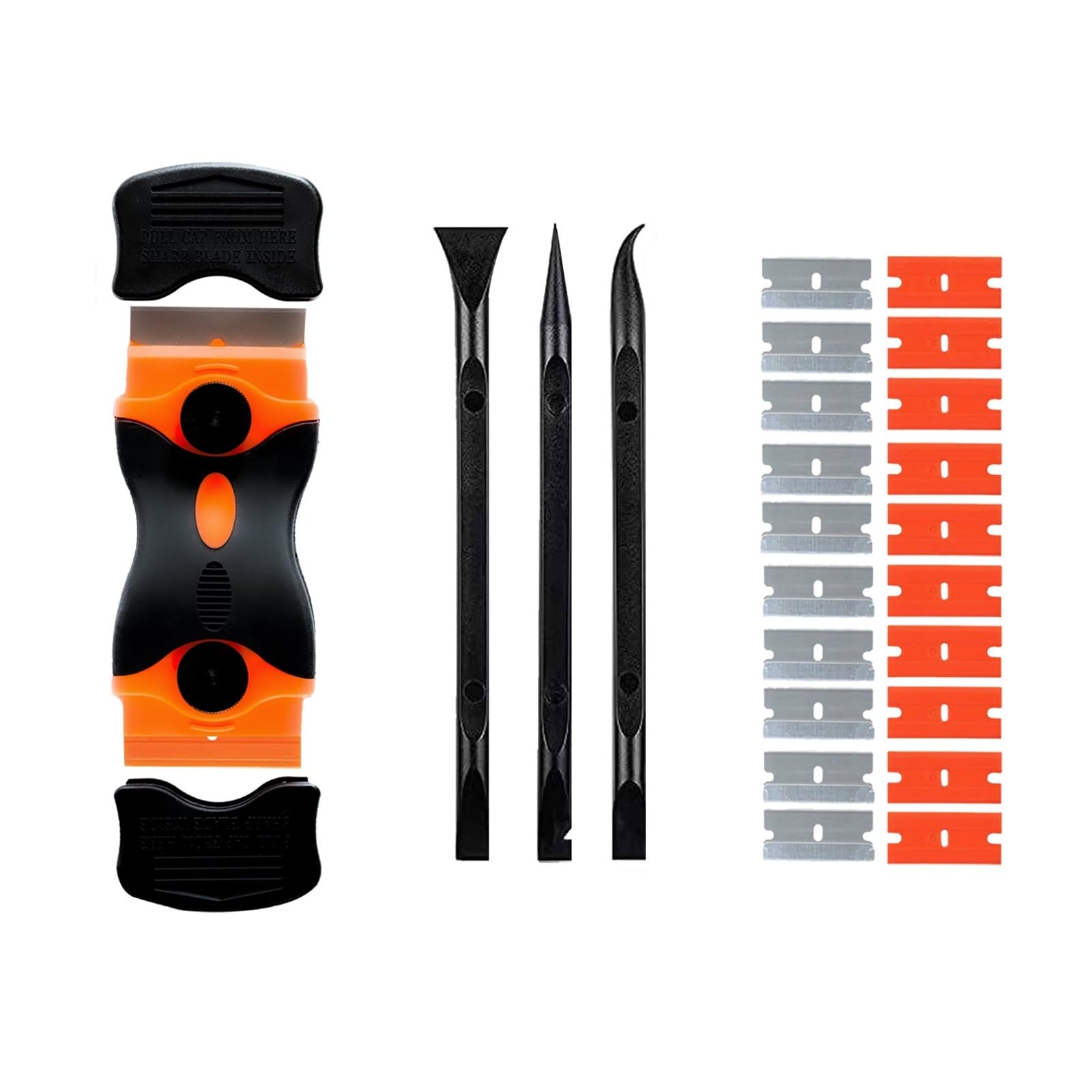 4Pack Plastic Scraper Multi-Function Scraper Cleaning Tool 20PCS Blades, Easy to Clean Small and Narrow Spaces and Gaps, Perfect for Removing Labels,