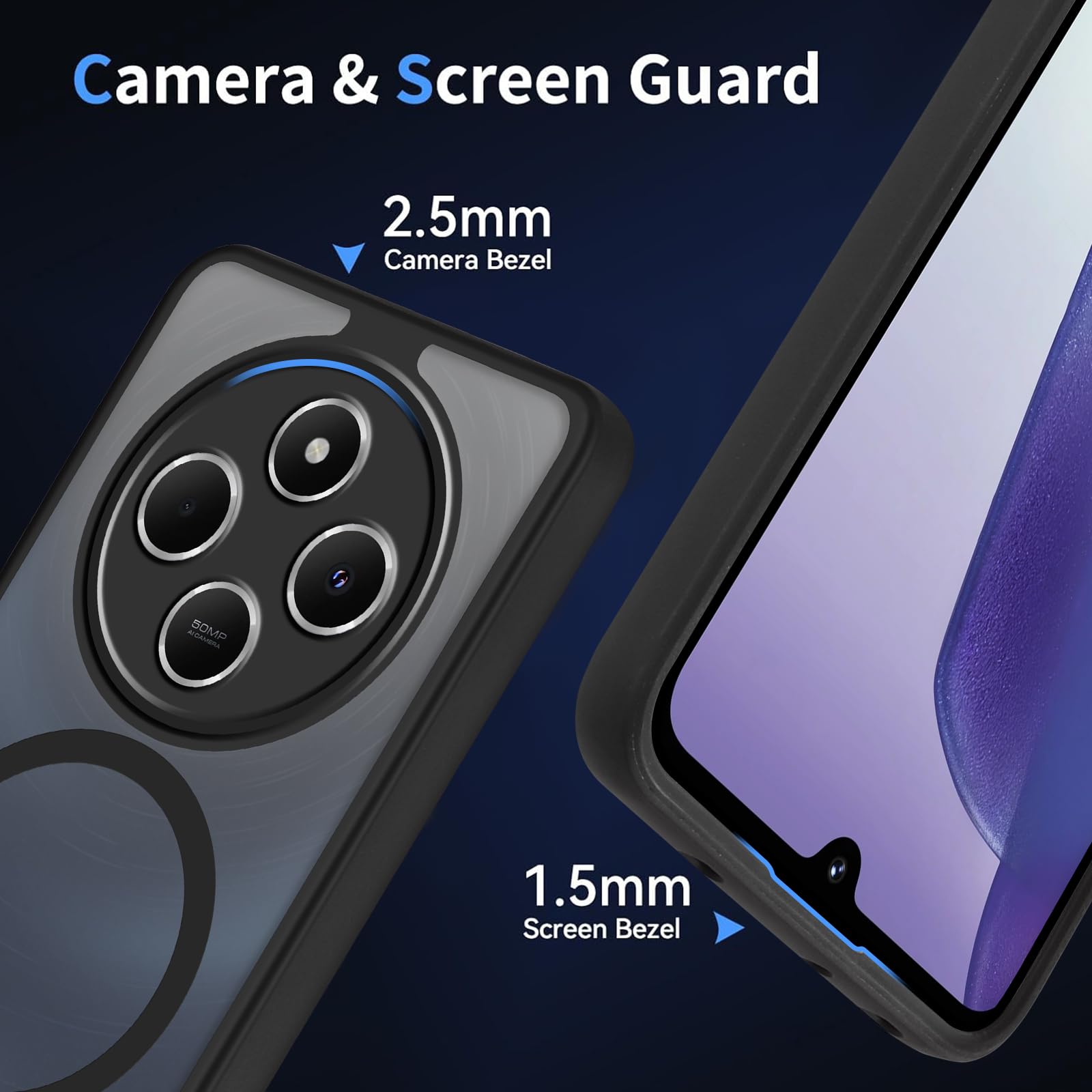 Coiwxmoi Cover Magnetica per Xiaomi Redmi 14C 6.88 Compatibile con MagSafe, Custodia Traslucida Opaca Posteriore Sottile TPU Bumper + PC rigido Antiurto Protettiva Case pe Xiaomi Redmi 14C, Nero