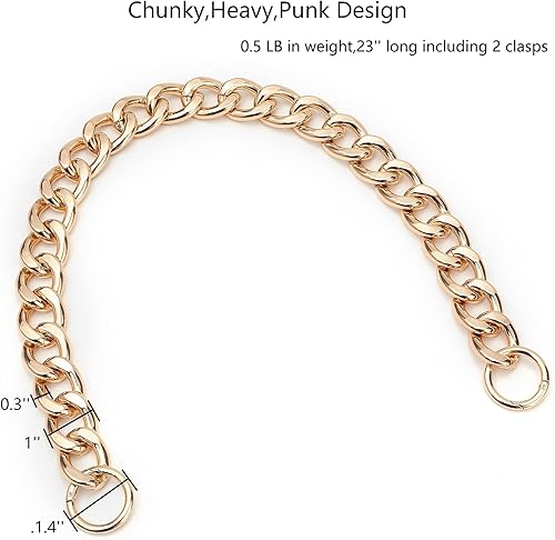 Miniatura 9 de Xiazw Cadena de metal de aluminio grueso y pesado para colgar en el bolso de mano, correas de repuesto, accesorios de decoración (dorado)