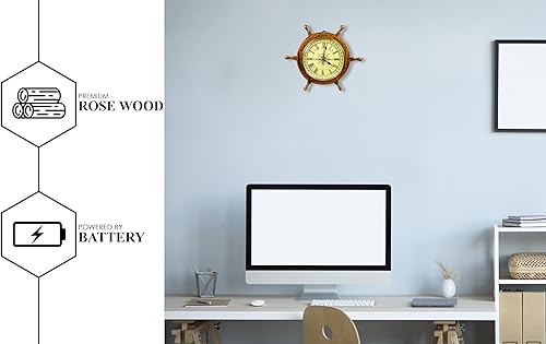 Miniatura 7 de Nagina International Reloj náutico de 18 pulgadas hecho a mano con esfera de brújula de pirata direccional Reloj de pared para decoración del