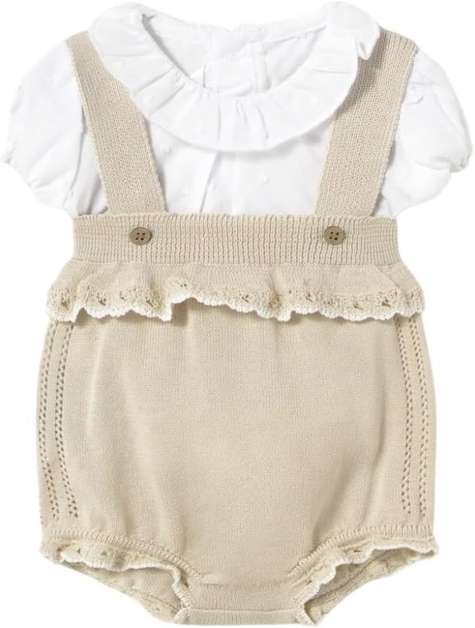 Mayoral Knit Dungarees Set for Baby-Girls Stone