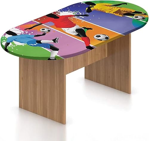 Miniatura 8 de Oval Fitted Tablecloth, Soccer Elasticized Polyester Table Cover,Monochrome Design Classical Football Balls Print Fitted Table Cloth, Fits Oval