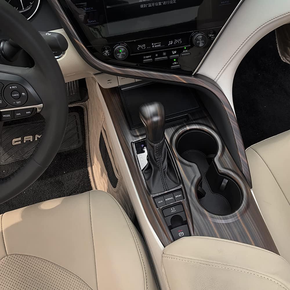 Kadore Console Panel Cup Holder Trim Gear Shift Cover for Toyota Camry LE SE TRD 2018-2023 2024 Interior Wood Grain Style LHD 1pc (Without Seat Heater Switch)