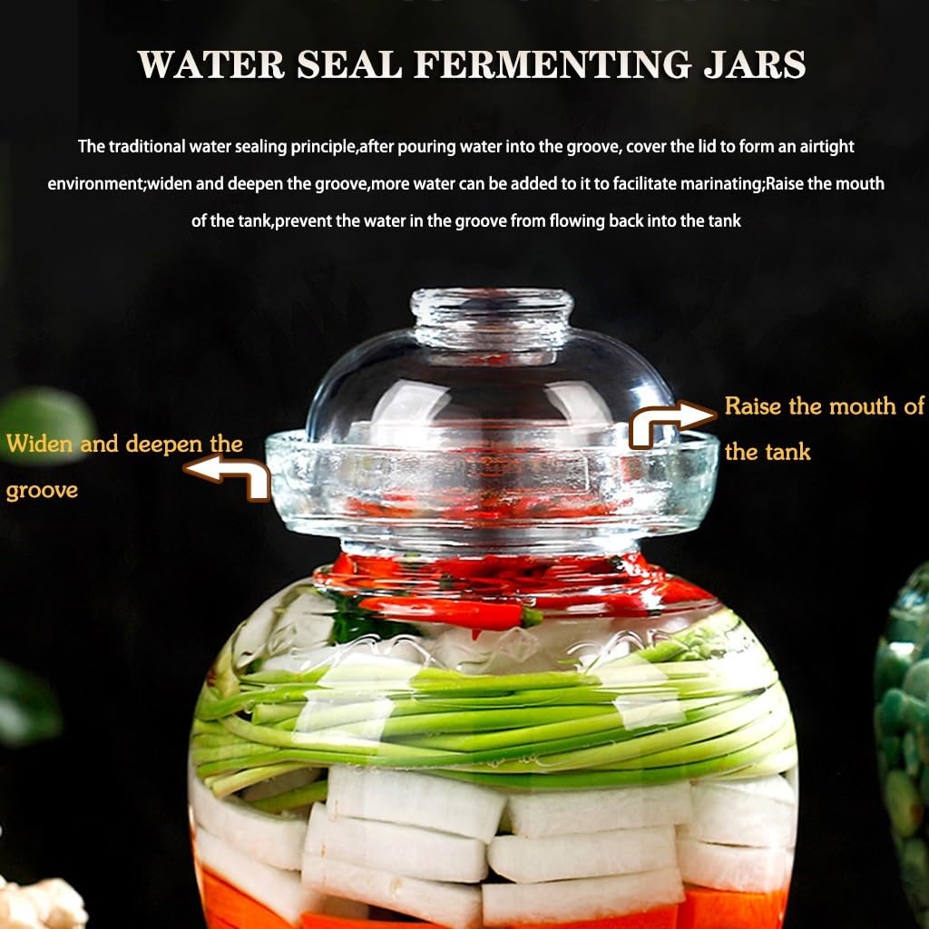 Gärtopf Einmachglas Mit 4 Fassungsvermögen, Kimchi-Glas Aus Transparentem Und Sichtbarem Glas, wasserdichte Gärgläser, Pilze/Blumenkohl(7.5kg)