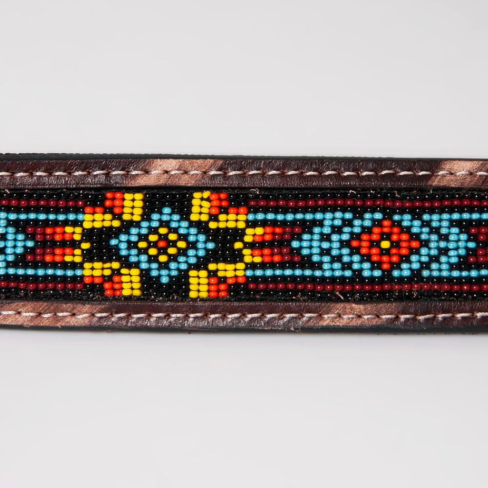 Beaded Crystal Basket Tooled Hand Carved Western Leather Men & Women Belt Unisex Carving Antique Brown