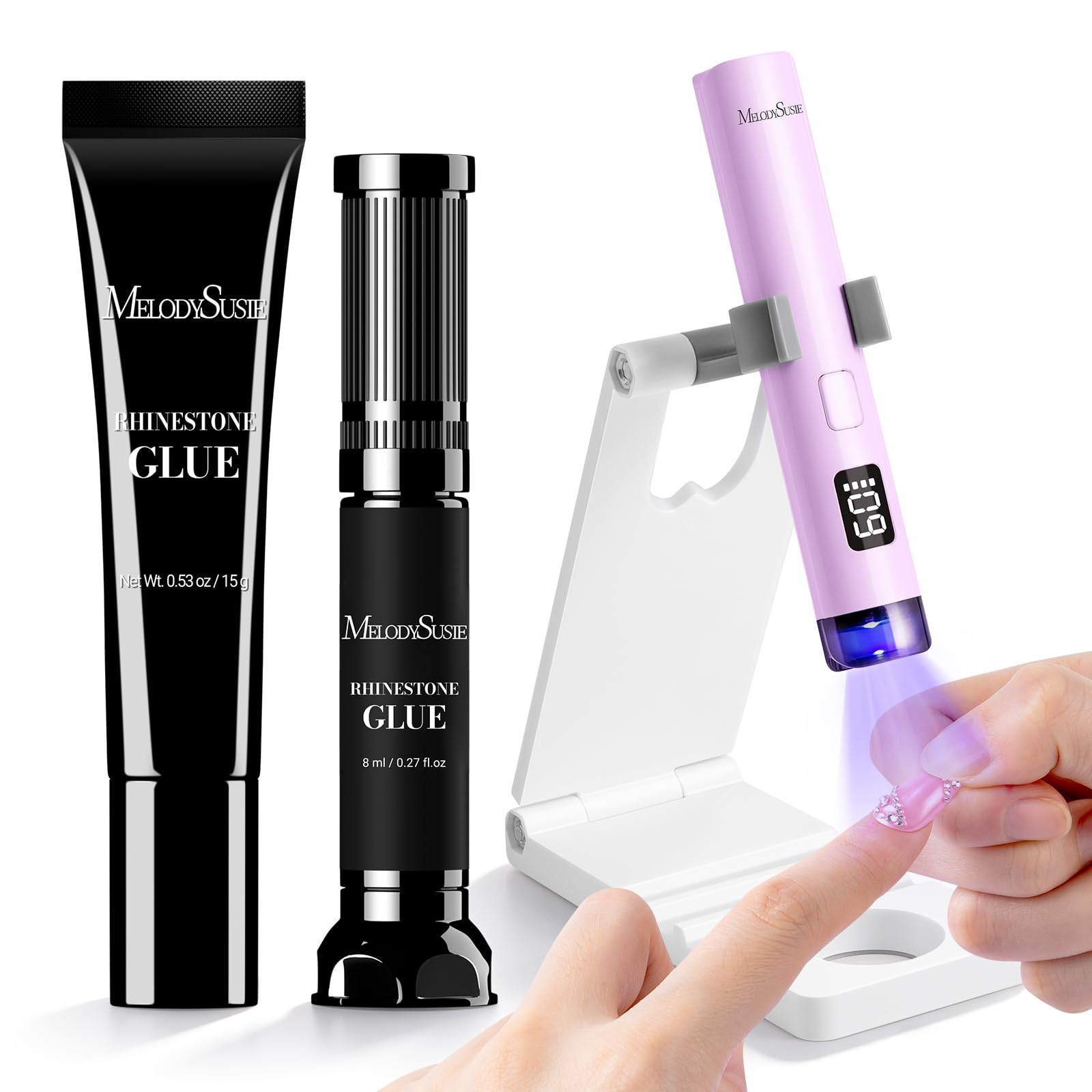 MelodySusie Purple Handheld UV Light with Stand and Rhinestone Glue Kit