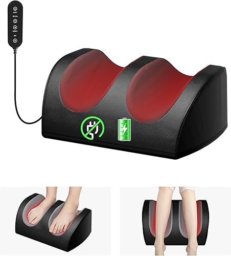 Masajeador de pies recargable con calor, masajeador de pies Shiatsu inalámbrico para control remoto de cable, masaje térmico con rodillo, portátil