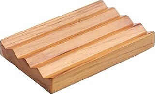 Teak Soap Dish for Shower by HTB, Wood Decorative Bath Soap Holder Heightened Base Design to Keep Soap Dry in Kitchen, Bathroom, Sink, Bathtub, Cute Wooden soap Saver for Hand Face Shampoo Bar (1pcs)
