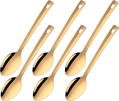 6 Pieces Serving Spoons Set,Food Grade Stainless Steel Large Size Spoon Service for Kitchen, Gold/13.07 Inch