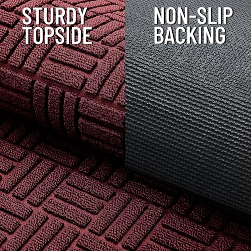Image of OLANLY Front Door Mat Outside Entrance 59x23, Absorbent, Heavy Duty Sturdy Natural Rubber Doormat Indoor Outdoor, Non-Slip, Stain and Fade Resistant, Low Profile Floor Mat for Entryway, Burgundy