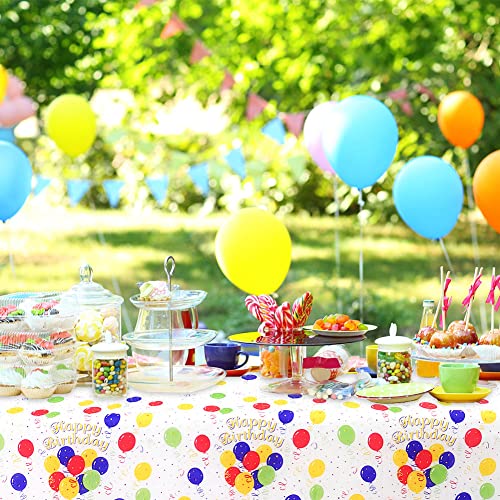 Image of Mulbozy 4 Pcs Birthday Tablecloth Disposable Plastic, Colorful Balloons Confetti Happy Birthday Table Covers for Parties Decoration Supplies, 108 x 54 inch