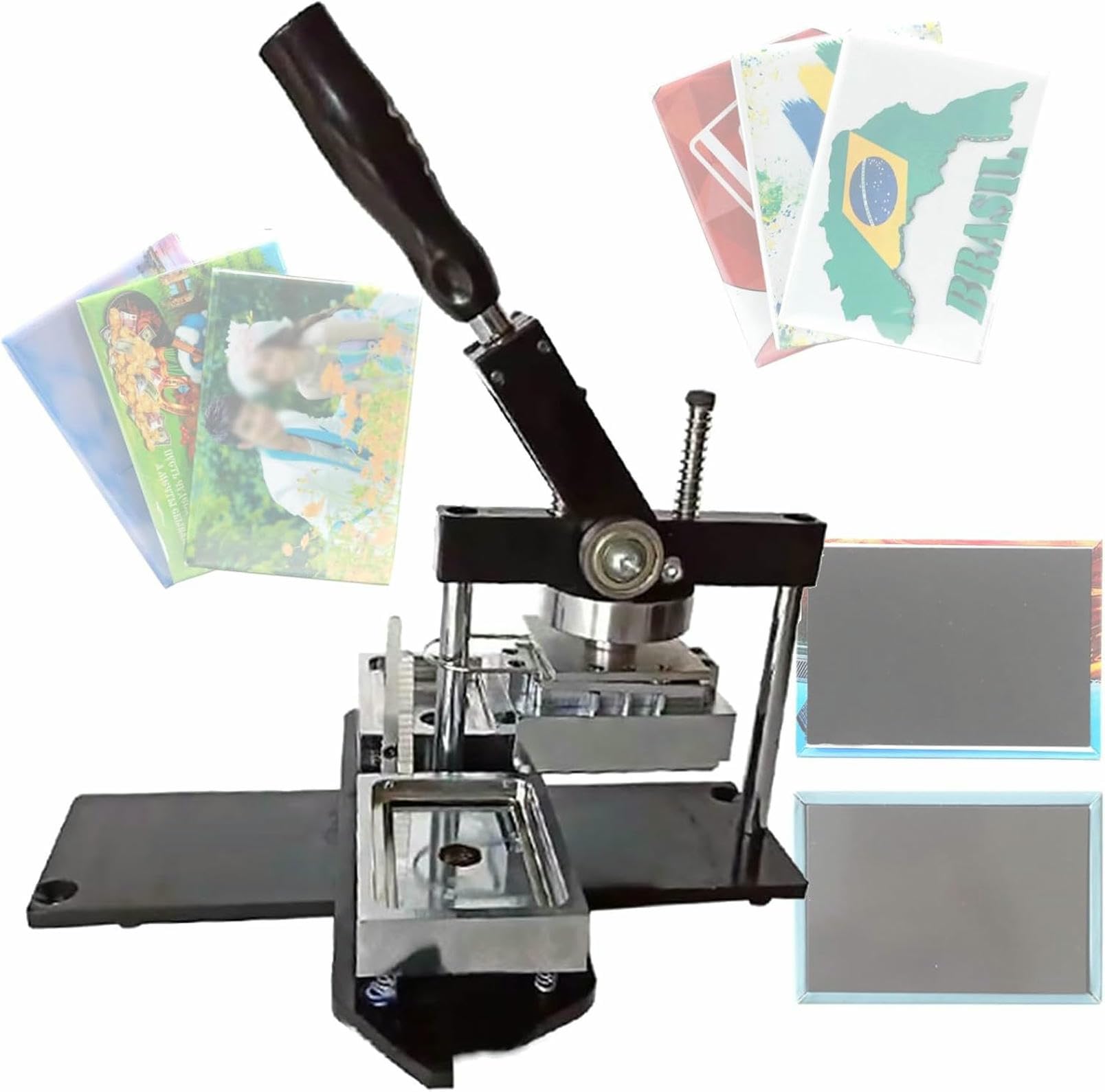 JKJZSALJ Fridge Magnet Machine Badge Maker Machine,Diy Badge Making Kit-Rectangle Fridge Magnets Badge Punch Press Machine With 100Pcs Button Parts For Sporting Events Pol,80×53Mm,80×53mm