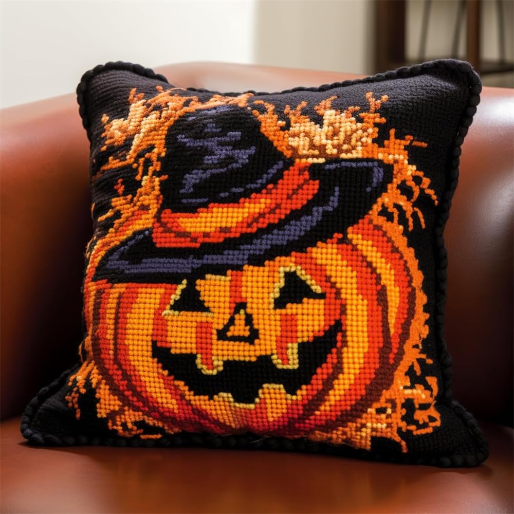 RKFLGEW Knüpfkissen-Set DIY - Mit Schlosssilhouette & Häkelgarn | 43x43 Cm Bastelset