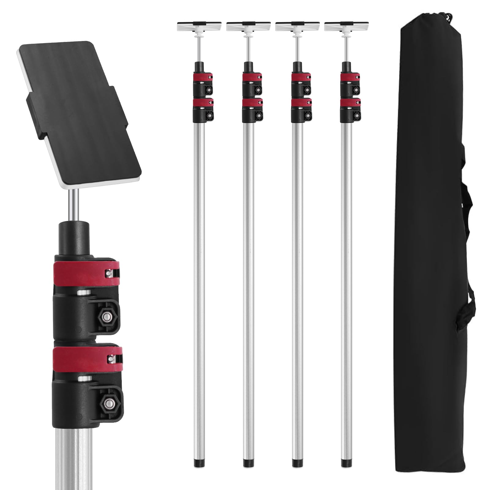 12ft dust barrier poles 4 pack withcarry bag, stainless steel retractable zipper wall poles kit for renovation, remodeling and isolation work