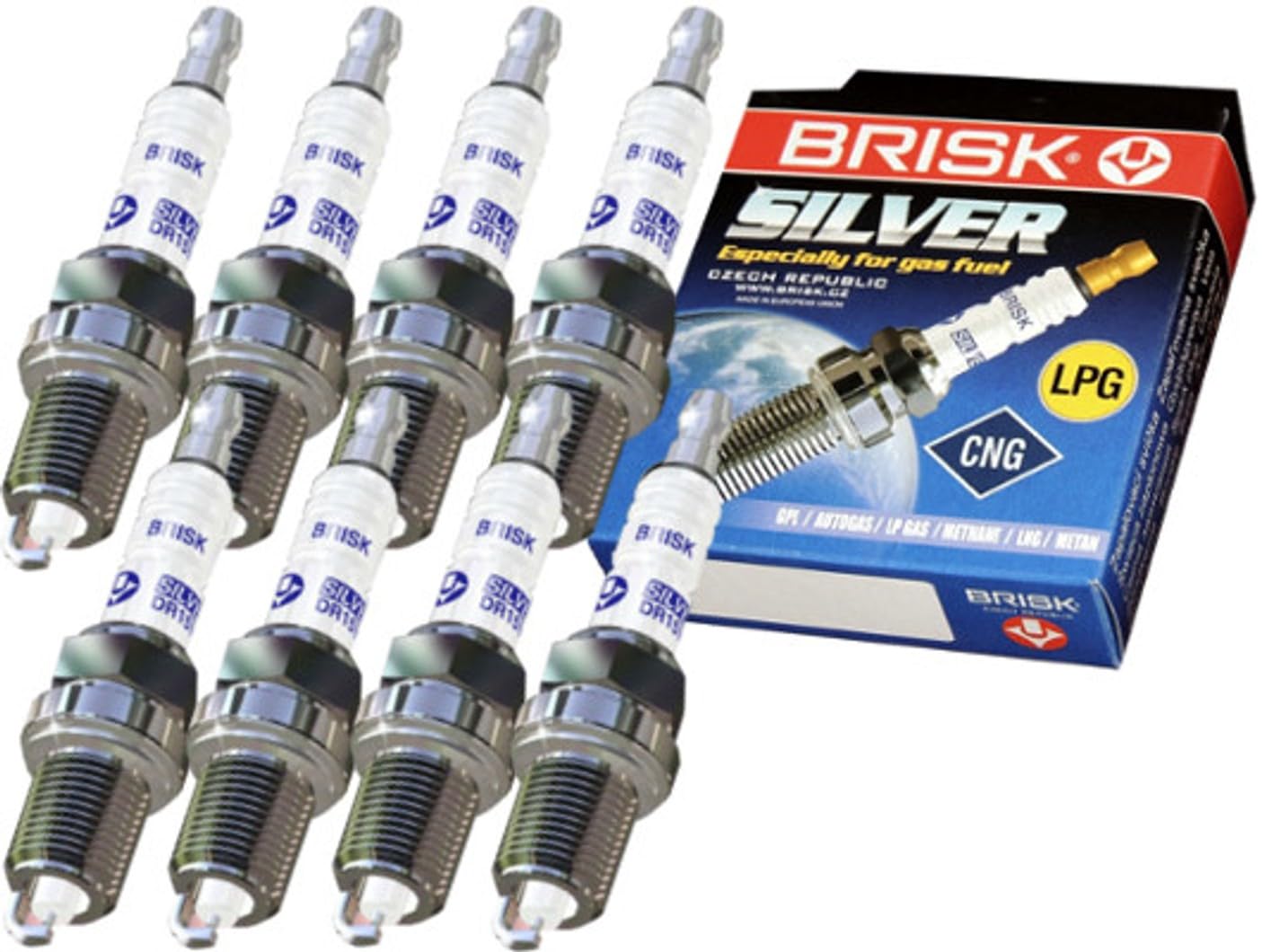 BRISK Silver DR15YS-9 1462 Bujías de Encendido Benzin LPG CNG Autogas, 8 piezas