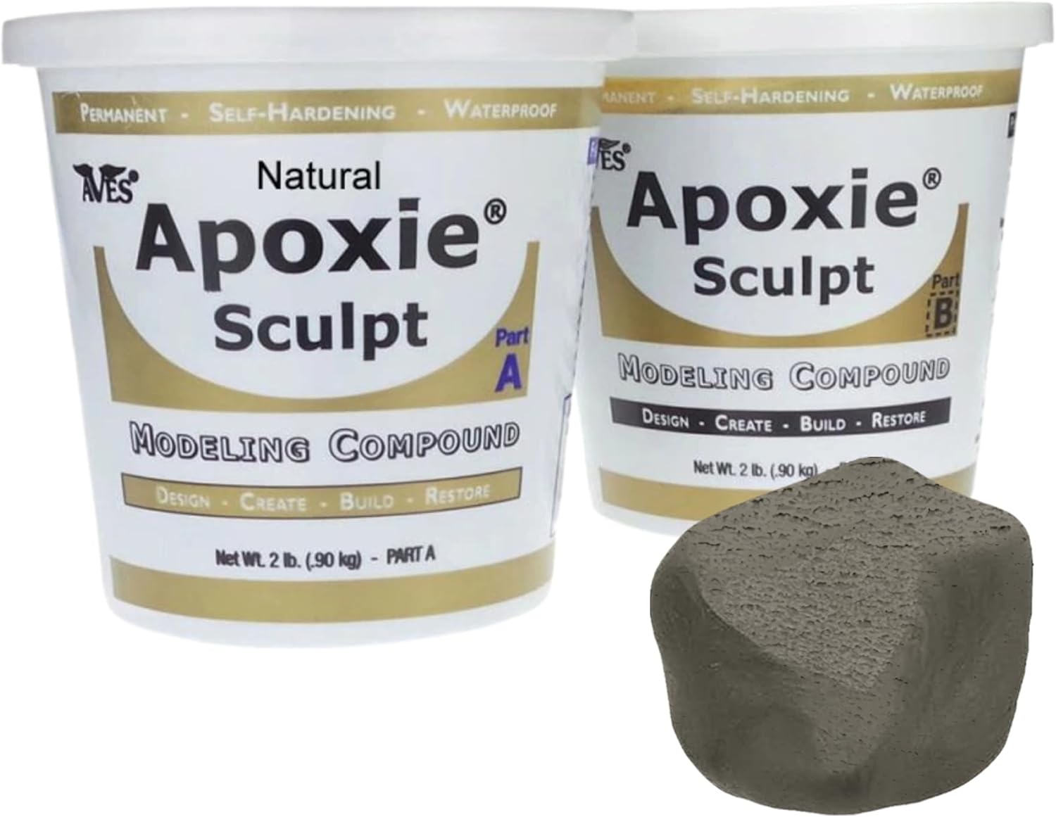 Aves Apoxie Sculpt - 2 Part Modeling Compound (A & B) - 4 Pound, Apoxie Sculpt for Sculpting, Modeling, Filling, Repairing, Easy to Use Self Hardening Modeling Compound – Natural
