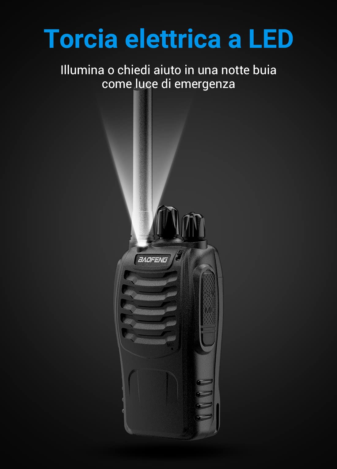 Baofeng Walkie Talkie PMR446 Senza Licenza, Antenna Non Rimovibile, 16 canali Walkie-talkie professionali ricaricabili a lungo raggio con base per caricabatterie USB e auricolari (2 pezzi)