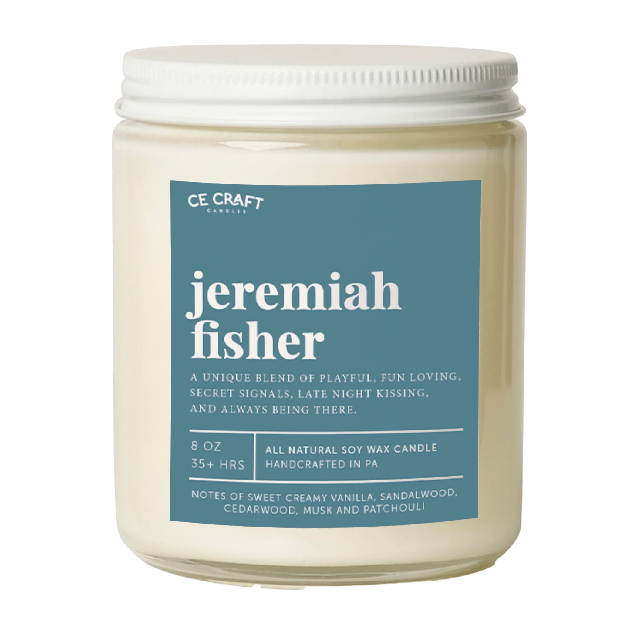 C&E Craft Smells Like Jeremiah Fisher Scented Candle – Iced Vanilla Woods Soy Wax Candle – Gift for Her, Girlfriend Gift, Prayer Candle
