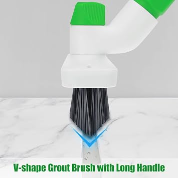 Floor Scrub Brush with Long Handle, 3-in-1 Scrape Scrubber Brush with Squeegee Stiff Bristle Deck Brush for Cleaning Tile Bathroom Patio Deck Garage Grout Kitchen
