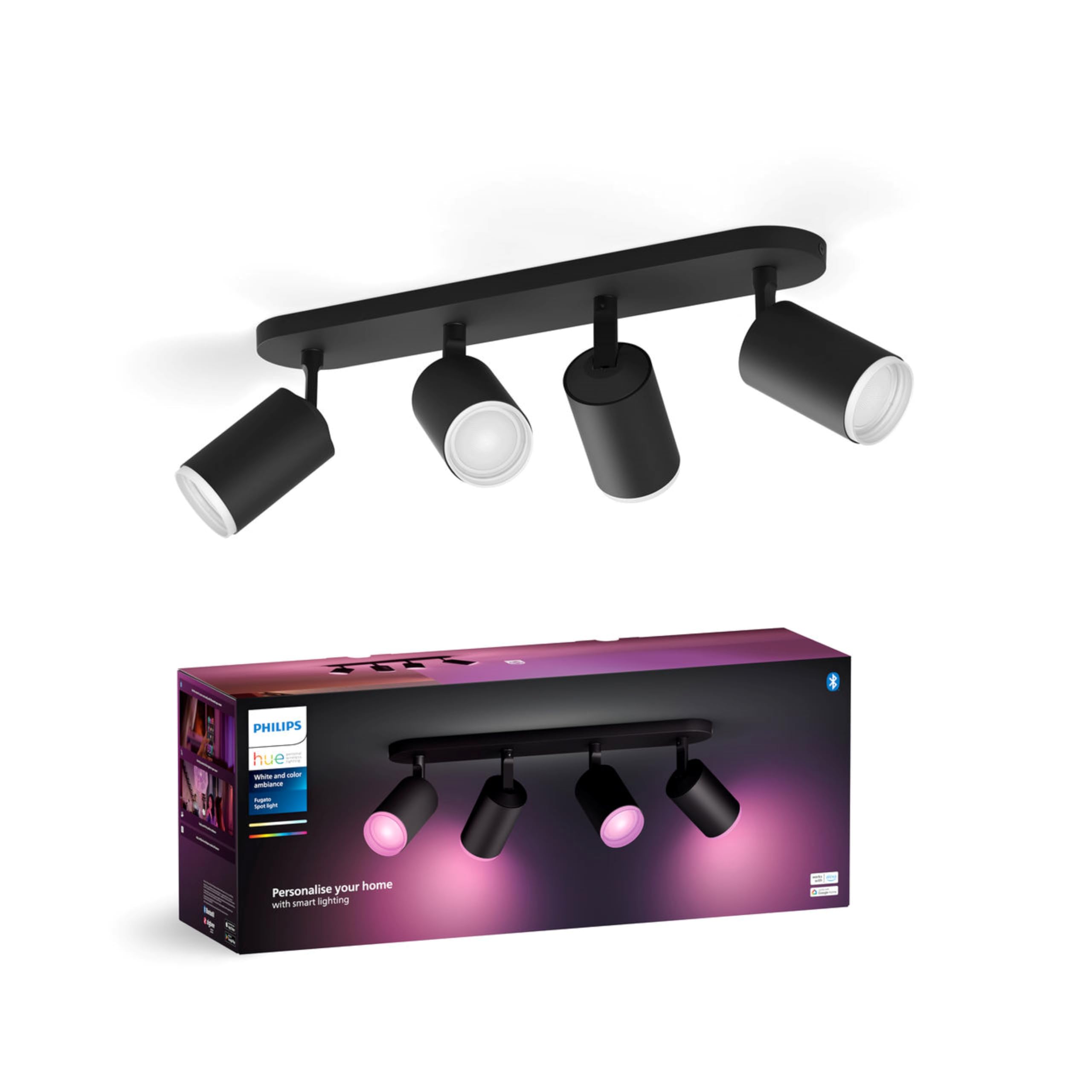 Philips Hue White & Color Ambiance, Spot Fugato +Ampoule, Kit de 4, Noir
