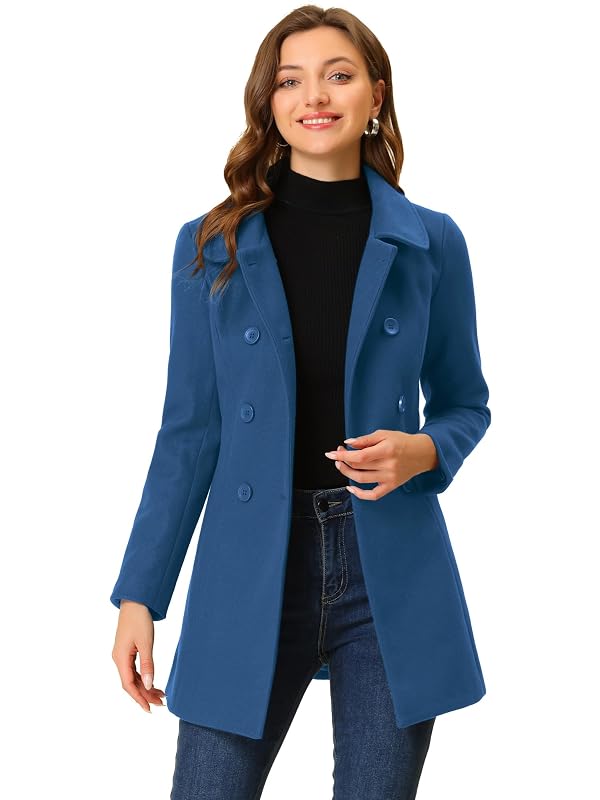 Allegra K Women's Peter Pan Collar Double Breasted Winter Long Trench Pea Coat X-Small Dark Grey Blue by Allegra K - Used condition - US$27.31