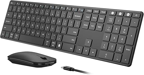 Seenda Combo de teclado y ratón Bluetooth inalámbrico, SKM64-3 recargable, teclado y ratón delgados y silenciosos, conexión para 3 dispositivos