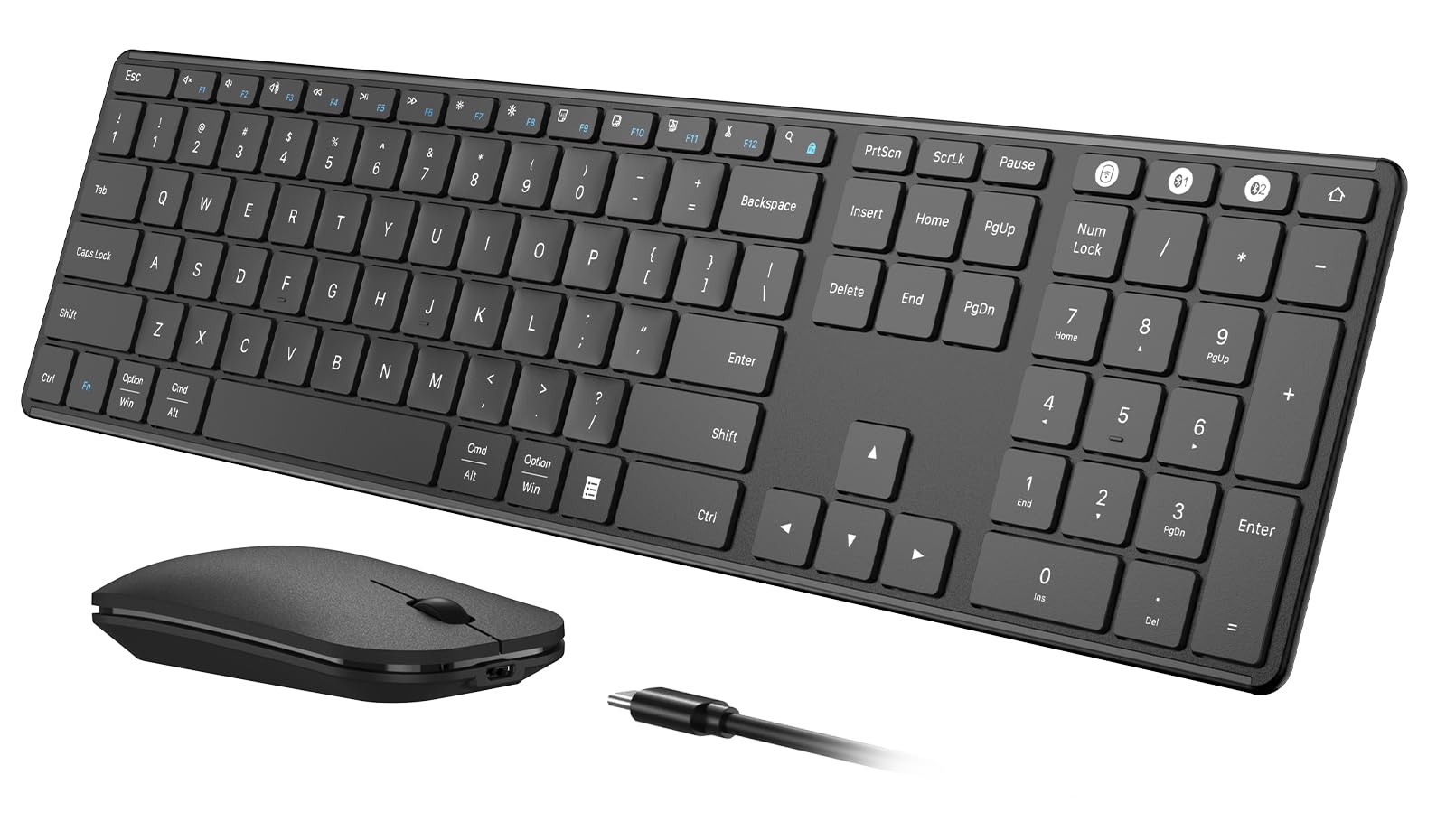 Wireless Bluetooth Keyboard and Mouse Combo (USB + Dual BT), seenda Multi-Device Rechargeable Slim Keyboard and Mouse, Compatible for Win 7/8/10, MacBook Pro/Air, iPad, Tablet - Black-image-47