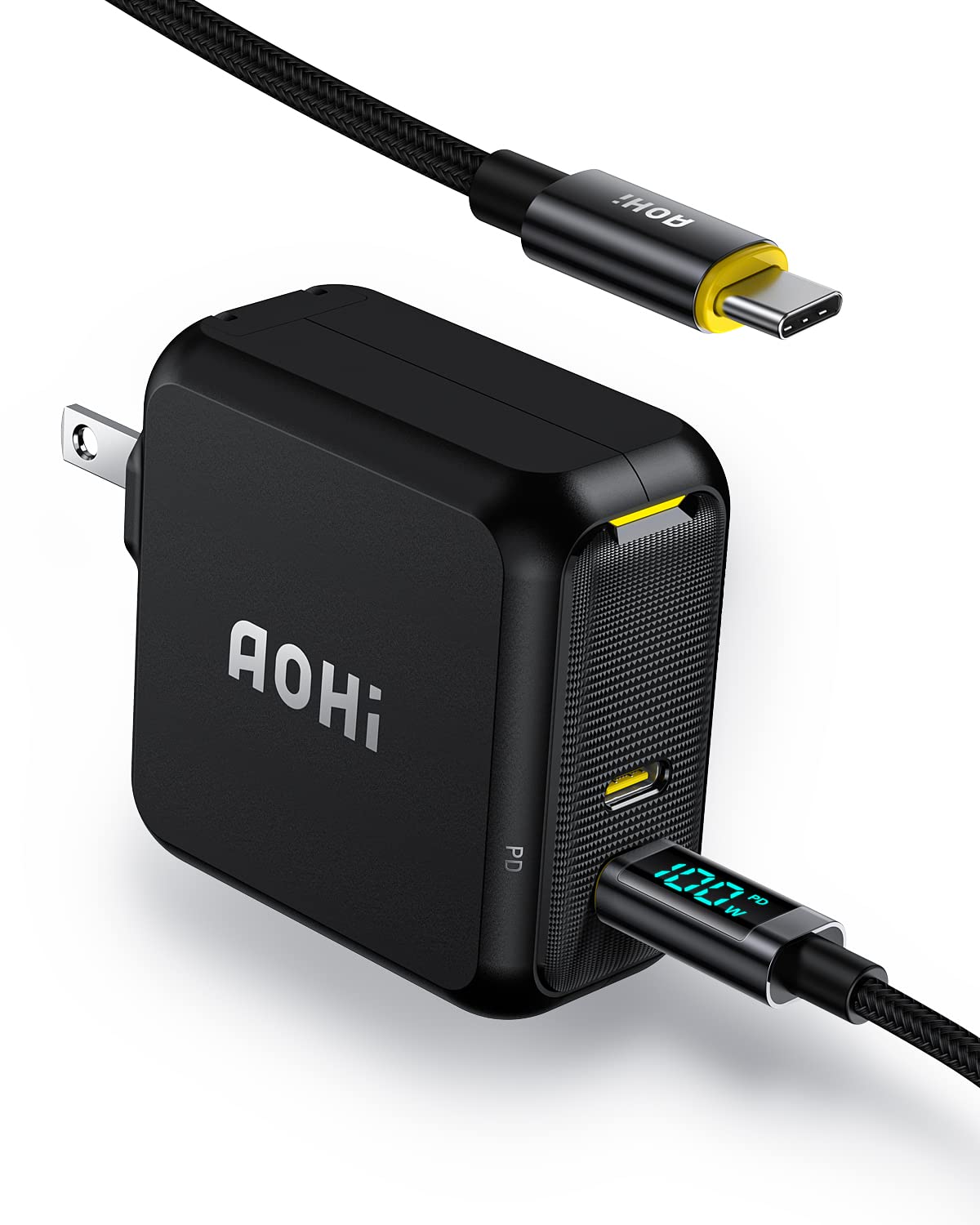 AOHI 100W USB C Charger GaN+, 2-Port Type-C PD Wall Charger Foldable Power Adapter with 4ft USB C to