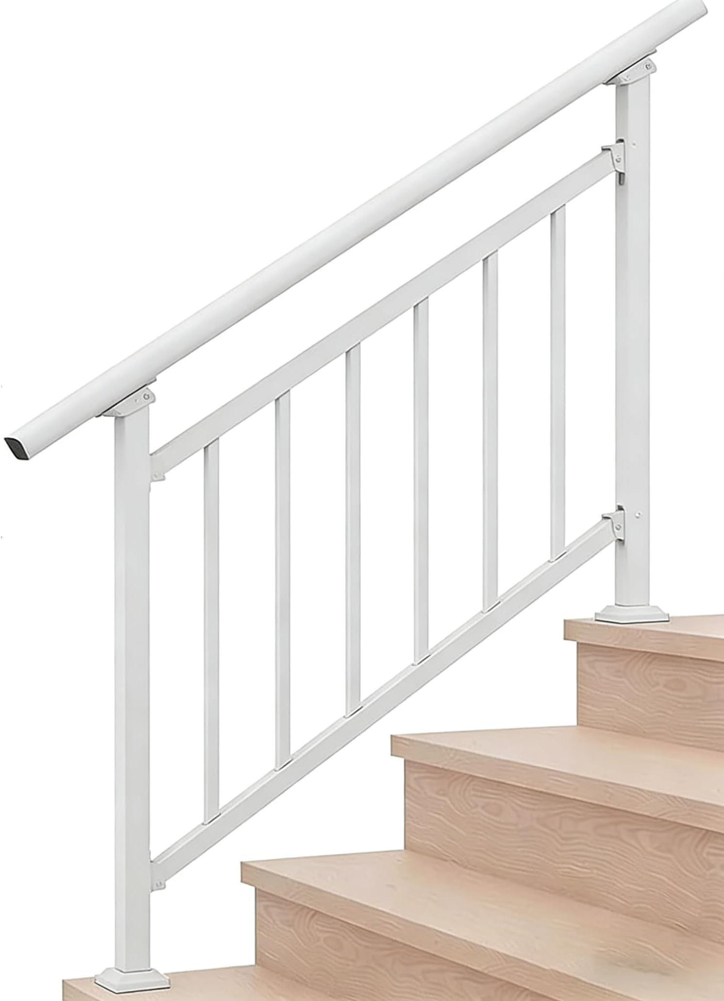 Handrails for Outdoor Steps,1-4 Step Stair Handrail & Indoor Stair Railing Kit，White Railings for Outdoor Steps and Hand Rails for Seniors for Porch(4 Step - White)
