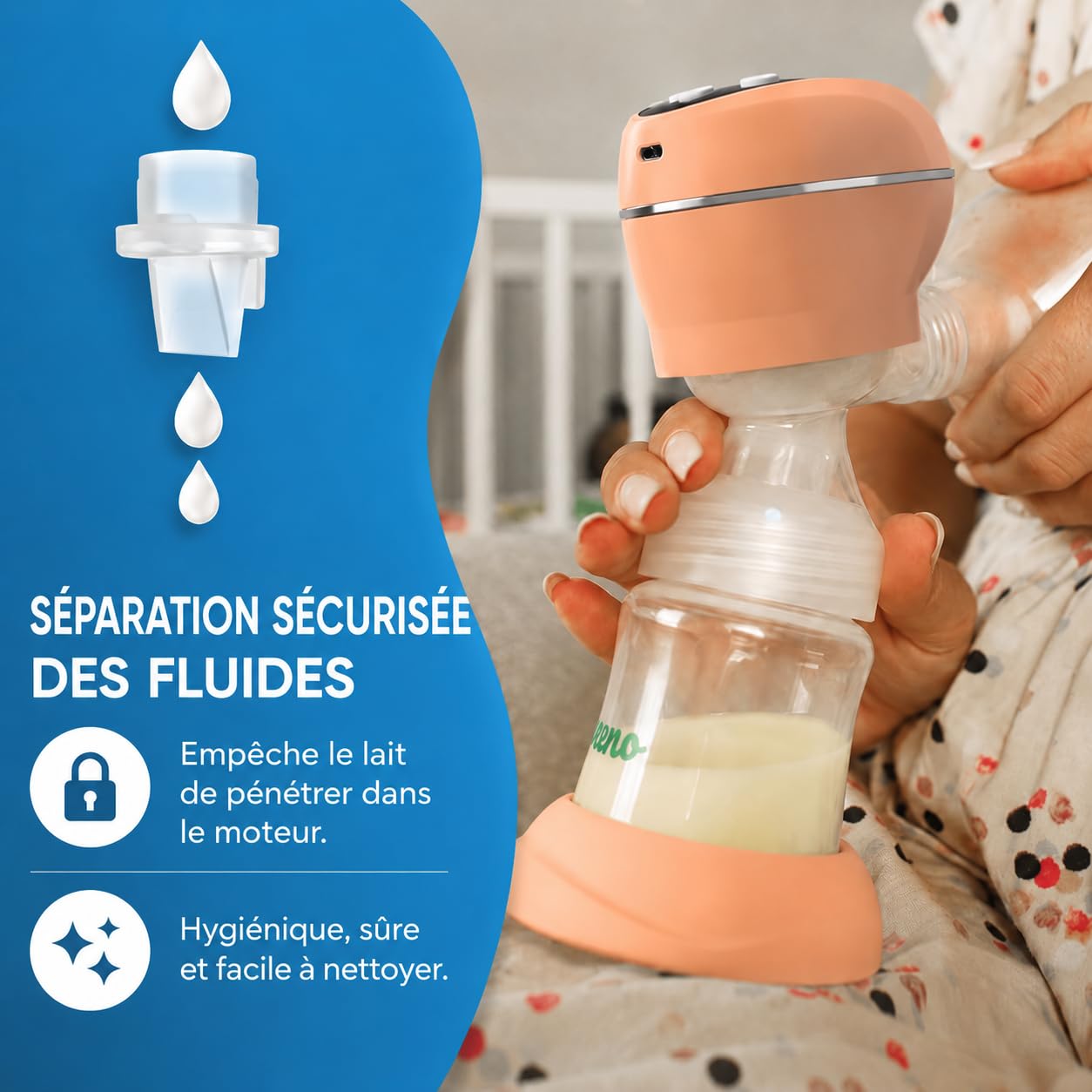 Neno Primo Tire-Lait Électrique Sans Fil Double Phase, 2 Modes et 14 Niveaux, Technologie AIR SUCTION, Téterelle en Silicone, Rechargeable, Complet avec Biberon et Sachets de Conservation du Lait