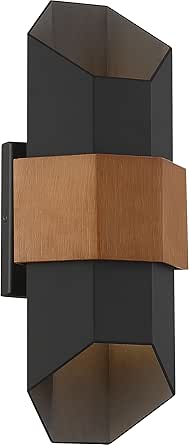 Quoizel Chasm Modern Outdoor Wall Lantern, 15 Inch Geometric Coastal Armour Matte Black Wall Sconce, Painted Wood Band Accent, 12W Integrated LED, Outside Lights for Patio, Porch, Front Door or Yard