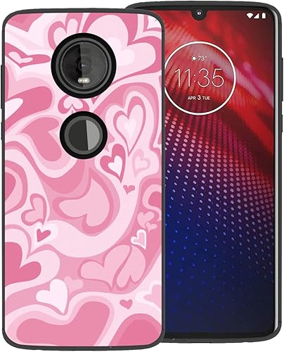 Funda para teléfono Motorola Moto Z4, diseño de corazón de amor rosa irregular, pastel, estética, linda, a prueba de golpes, antideslizante,