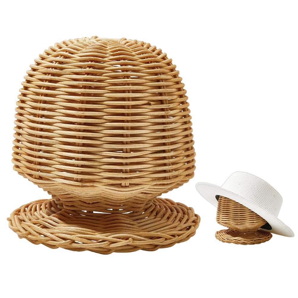 Présentoir de chapeaux en rotin artisanal, support haut de gamme pour perruques