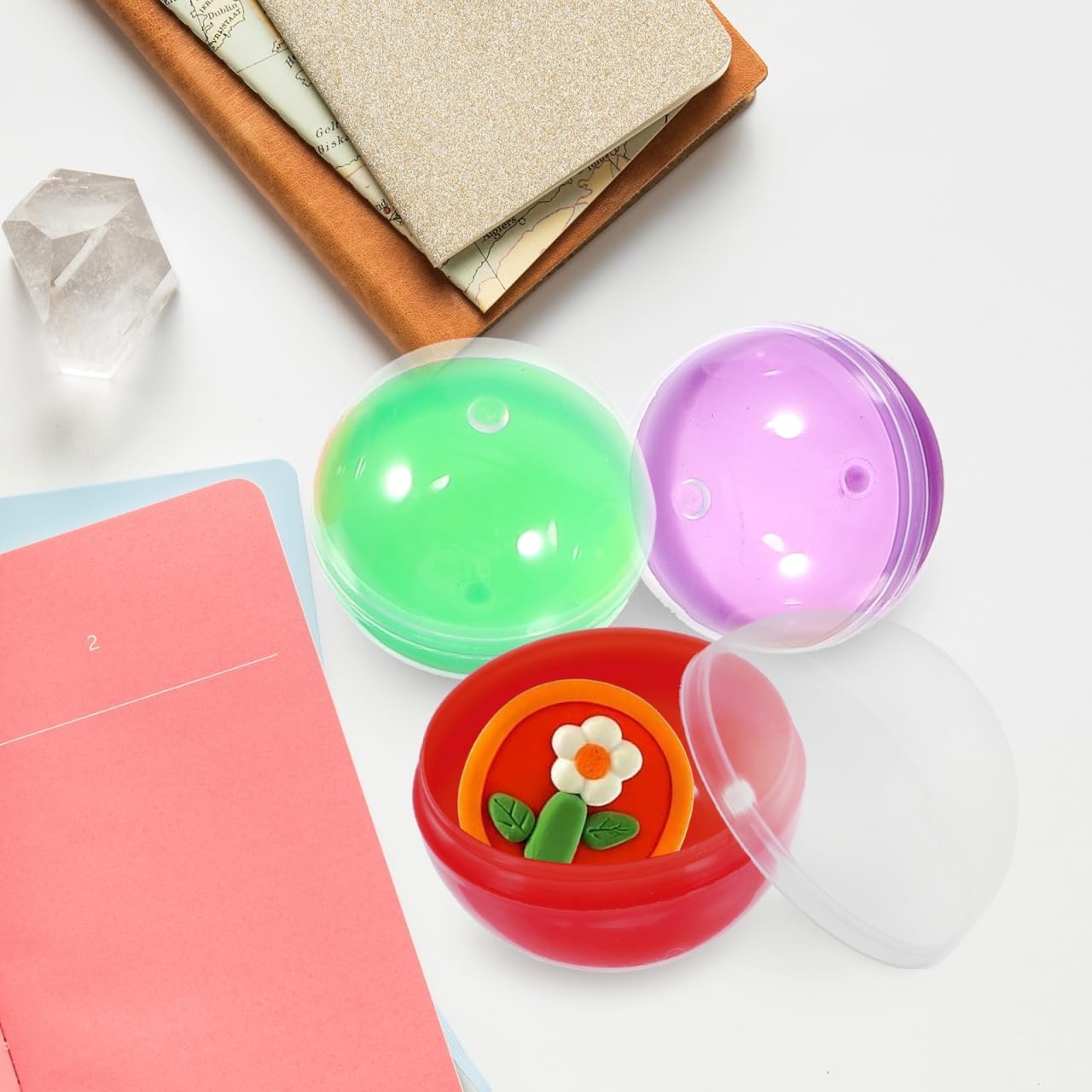 Healeved 50PCS Gumball Vending Machine Capsules Egg Shell Easter Candy Storage Box 1.1 Inch Empty Vending Machine Capsules Fillable Prize Balls Capsules