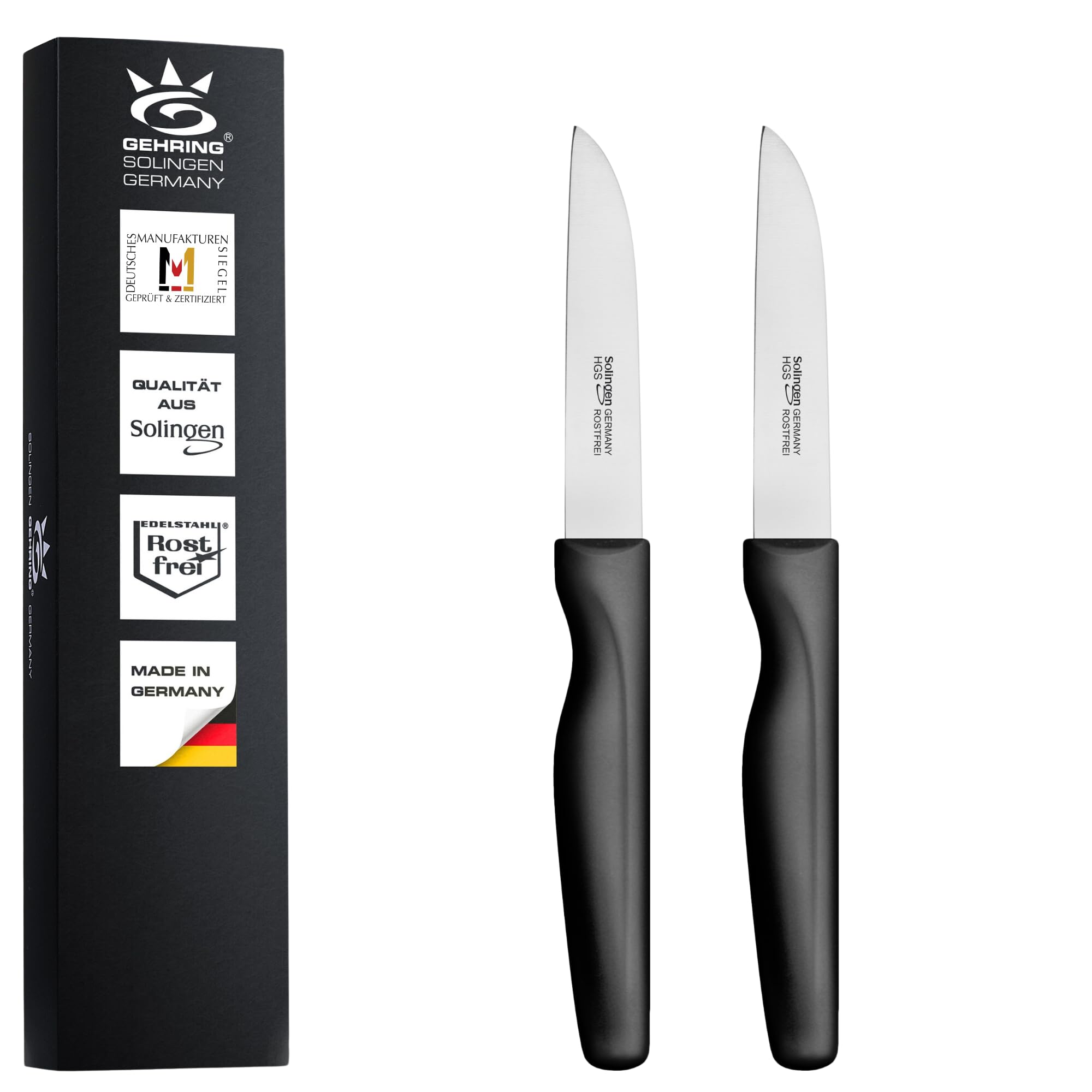 GEHRING Solingen Gemüsemesser Serie Wave 2er Set I 8 cm Klingenlänge I rostfreier Edelstahl I ergonomischer Kunststoffgriff I 2-teiliges Messer Set I Küchenmesser I Made in Germany