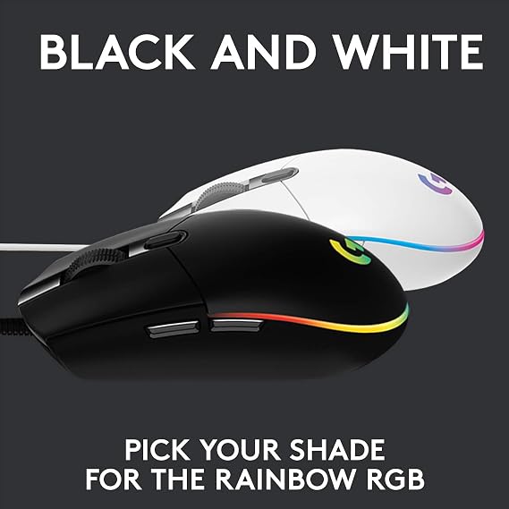 Logitech G G102 Light Sync Gaming Mouse, 8000 DPI, 6 Programmable Buttons, RGB, White