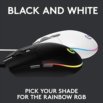 Logitech G G102 Light Sync Gaming Mouse, 8000 DPI, 6 Programmable Buttons, RGB, White
