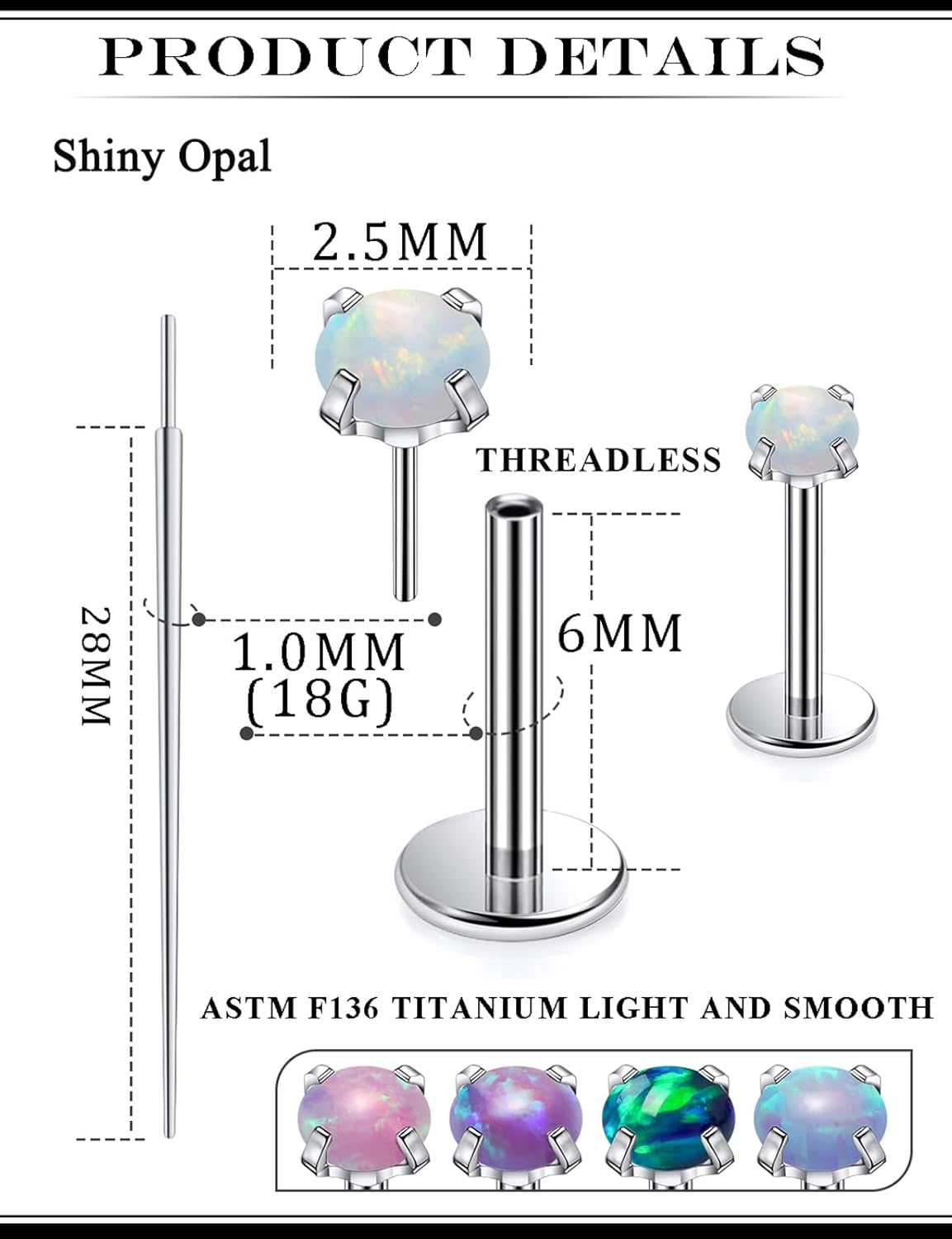 20G 18G 16G Astm F136 Titanium Threadless Flat Back Earrings Nose Studs Tragus Helix Conch Cartilage Lobe Earrings Medusa Labret Snake Bite Monroe Lip Ring Piercing Jewelry For Women Men - Image 2