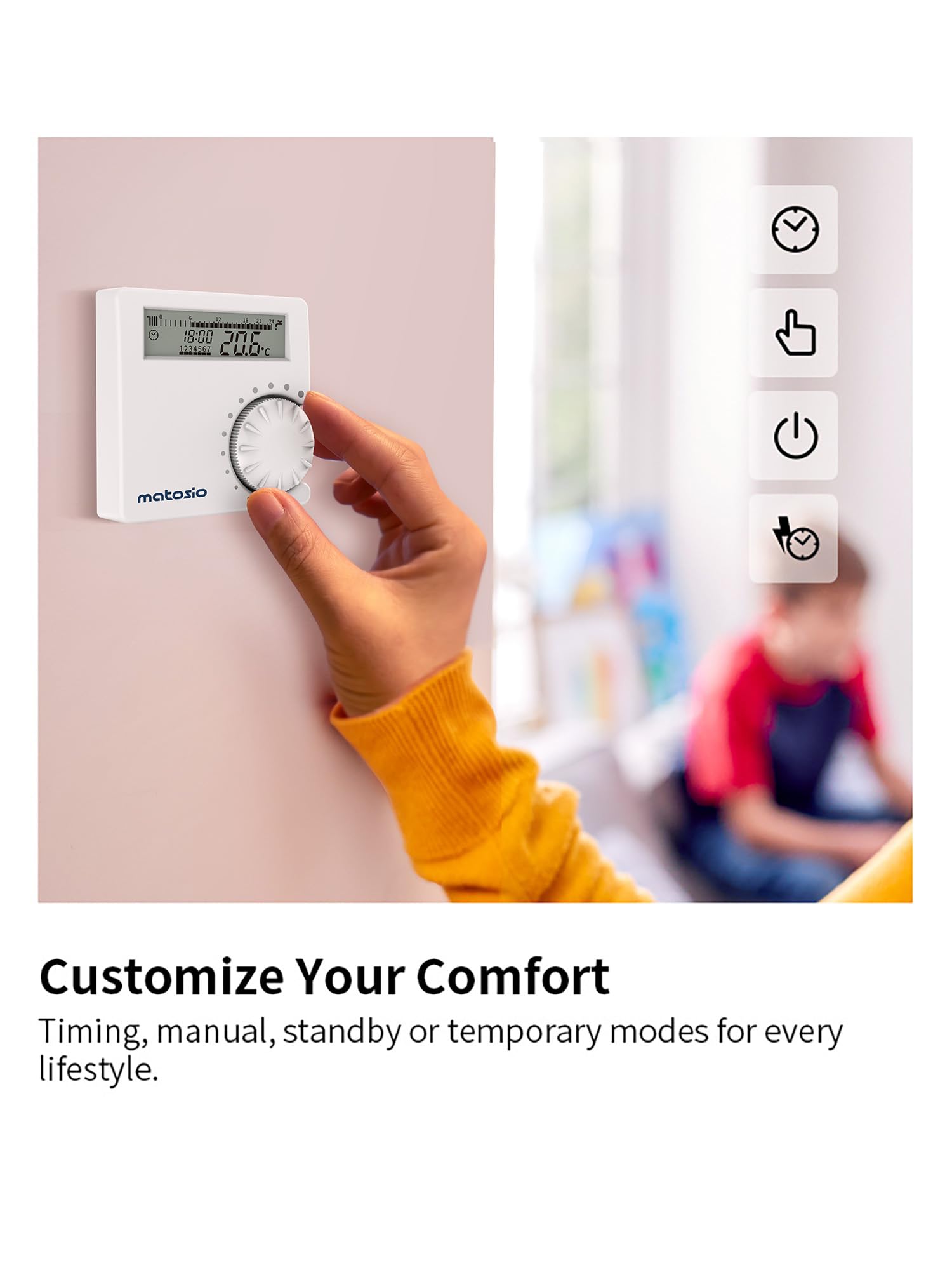 TH611 - Termostato programmabile per caldaia senza fili con ricevitore, termostato ambientale da parete, colore: Bianco