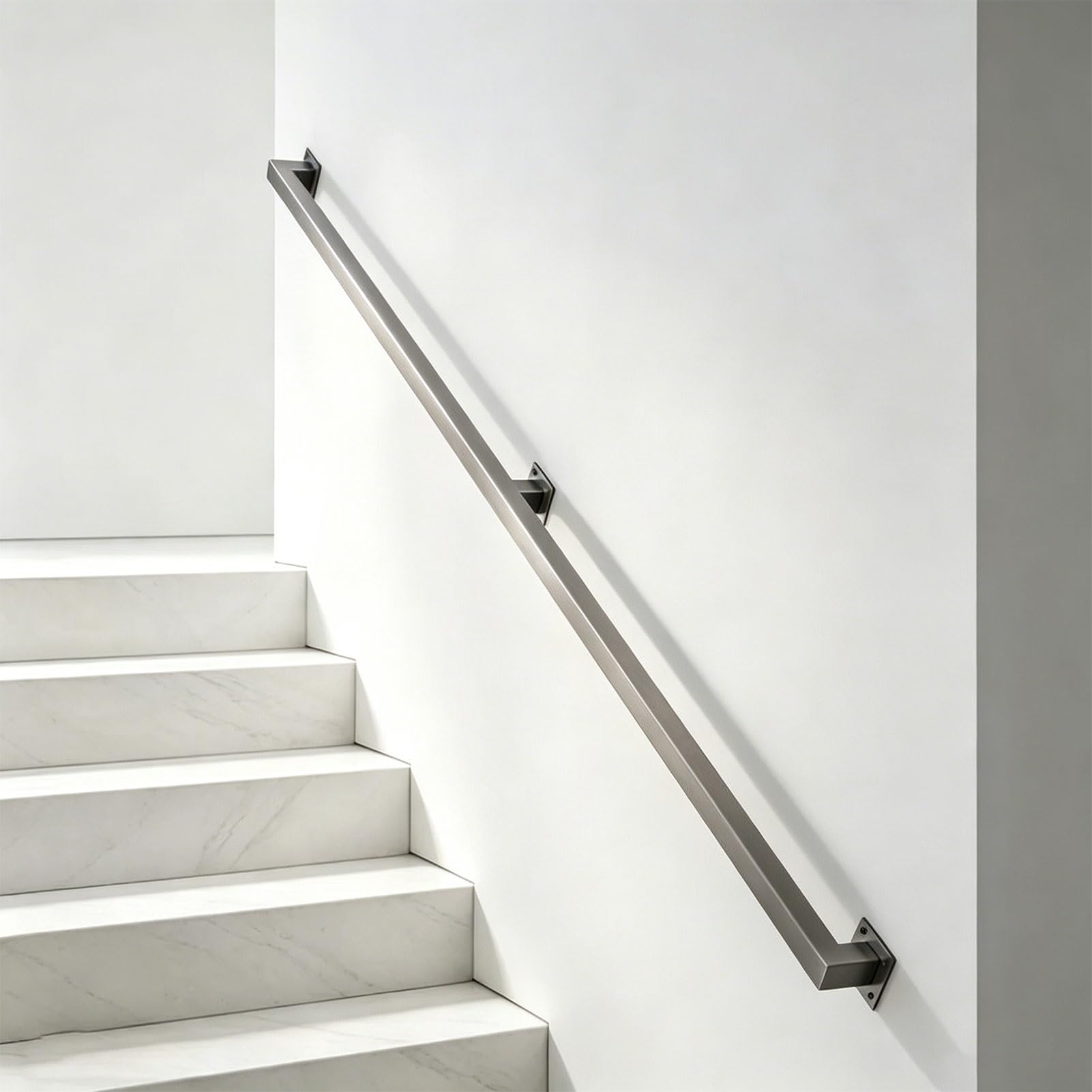 Renmlion One Color Handrails For Stairs｜Metal Stainless Steel Staircase Railing Brackets｜Industrial Staircase Banister Handrails Safety Hand Rail Wall Mount Support Rod For Indoor Outdoor(20Ft/600Cm)