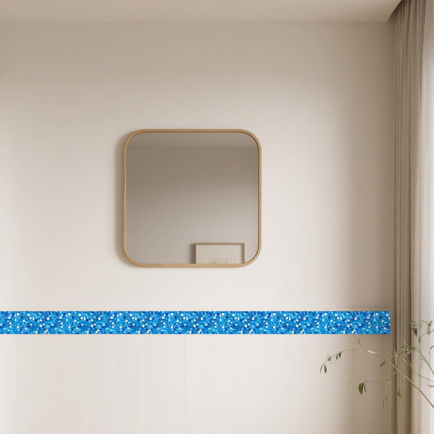 IVN Wallpaper Border Peel and Stick Wall Blue Mosaic Decorative Wall Trim Self Adhesive Border for Walls Mirror Frame Accent Strip for Bedroom Kitchen LivingRoom Modern Design 4x196 Inch