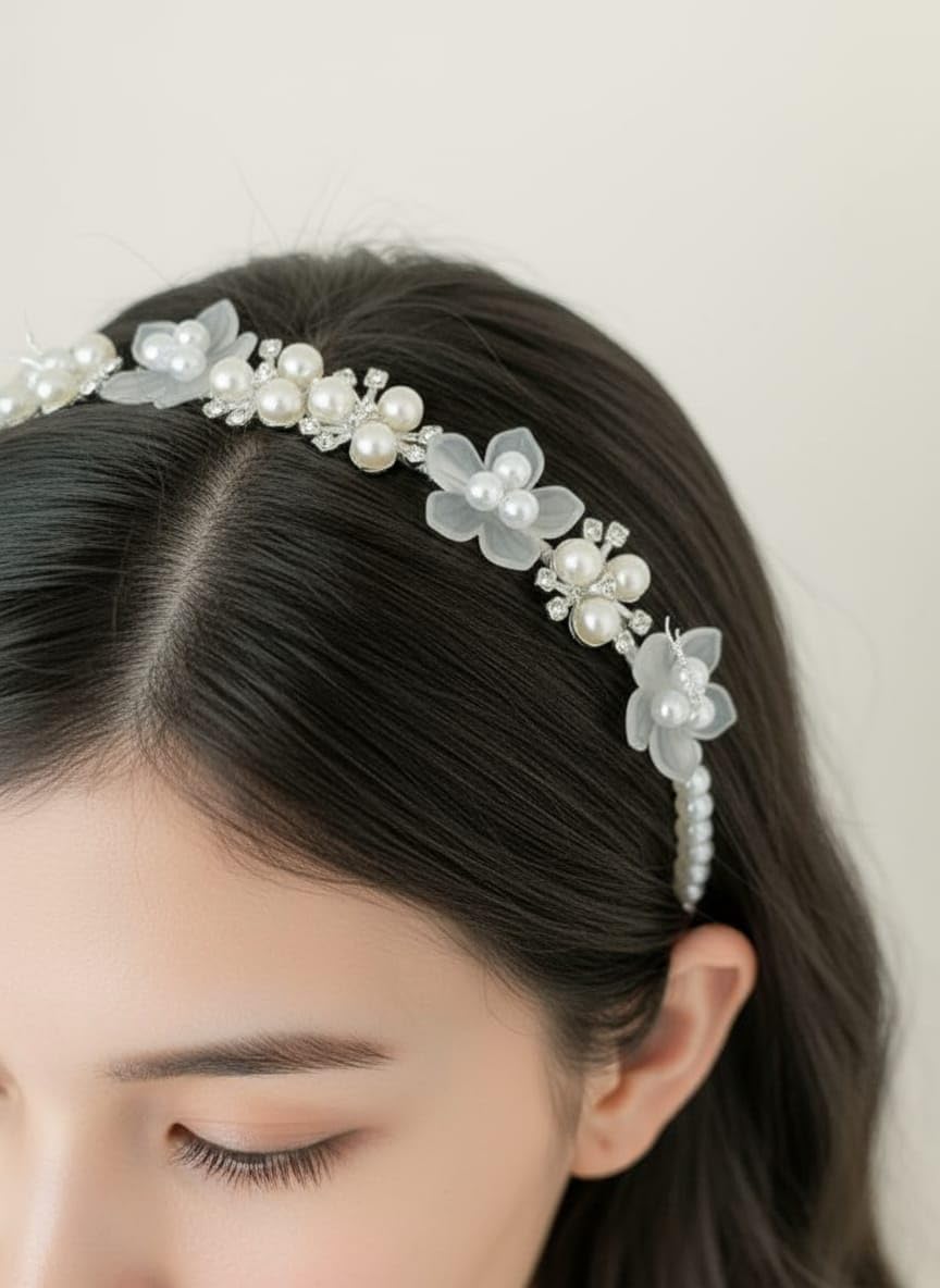 Pearl Headbands for Girls – Elegant Floral Hair Bands with Pearls & Crystals for Christmas, New Year, Parties & Weddings 4