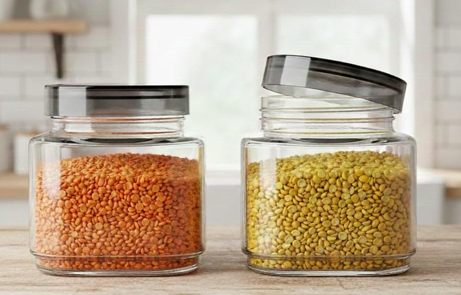 Image of Stylish Clear Transparent Glass Storage Jar With Airtight Lid For Spices, Snacks, Dry Fruits & Pantry Essentials (1)