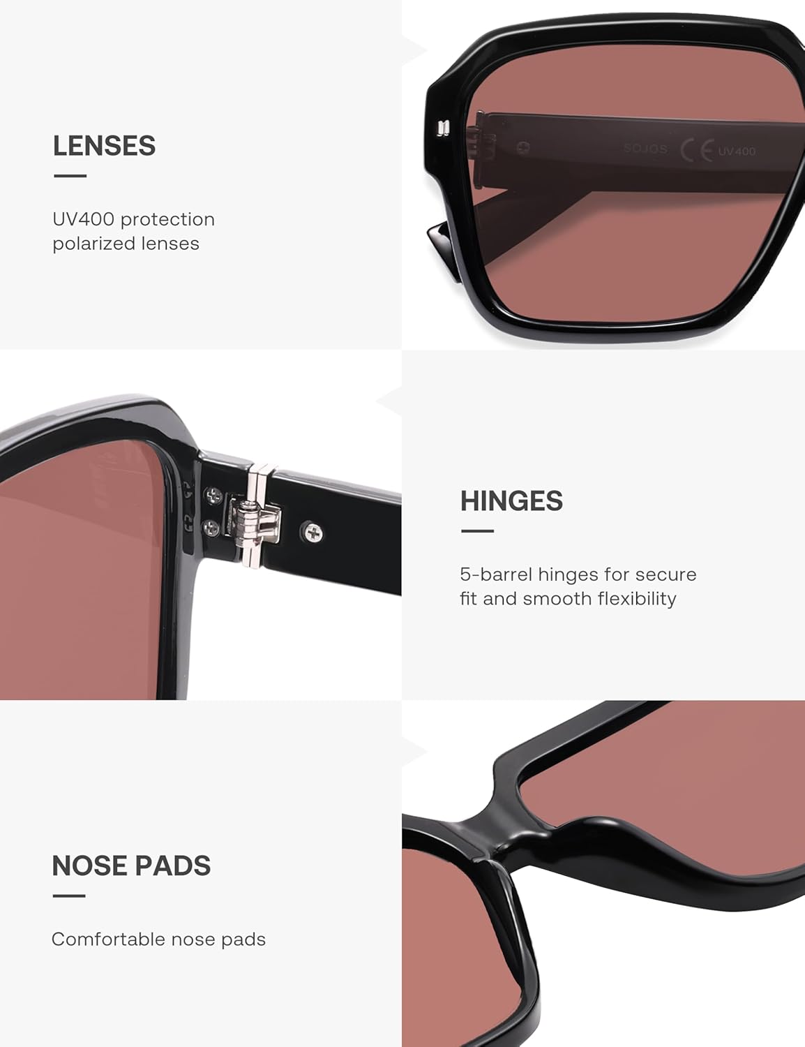 SOJOS Retro Polarized Hexagonal Aviator Sunglasses Womens Mens Trendy Rectangle UV400 Shades SJ2398 - Image 5